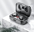 X10 Bluetooth earbuds in black with charging box and spare headphone covers