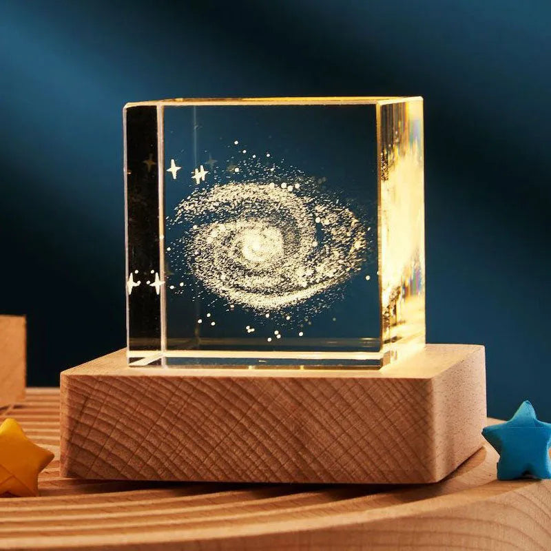 3D transparent crystal cube night lamp with warm light glowing, glass lampshade, 40mm size