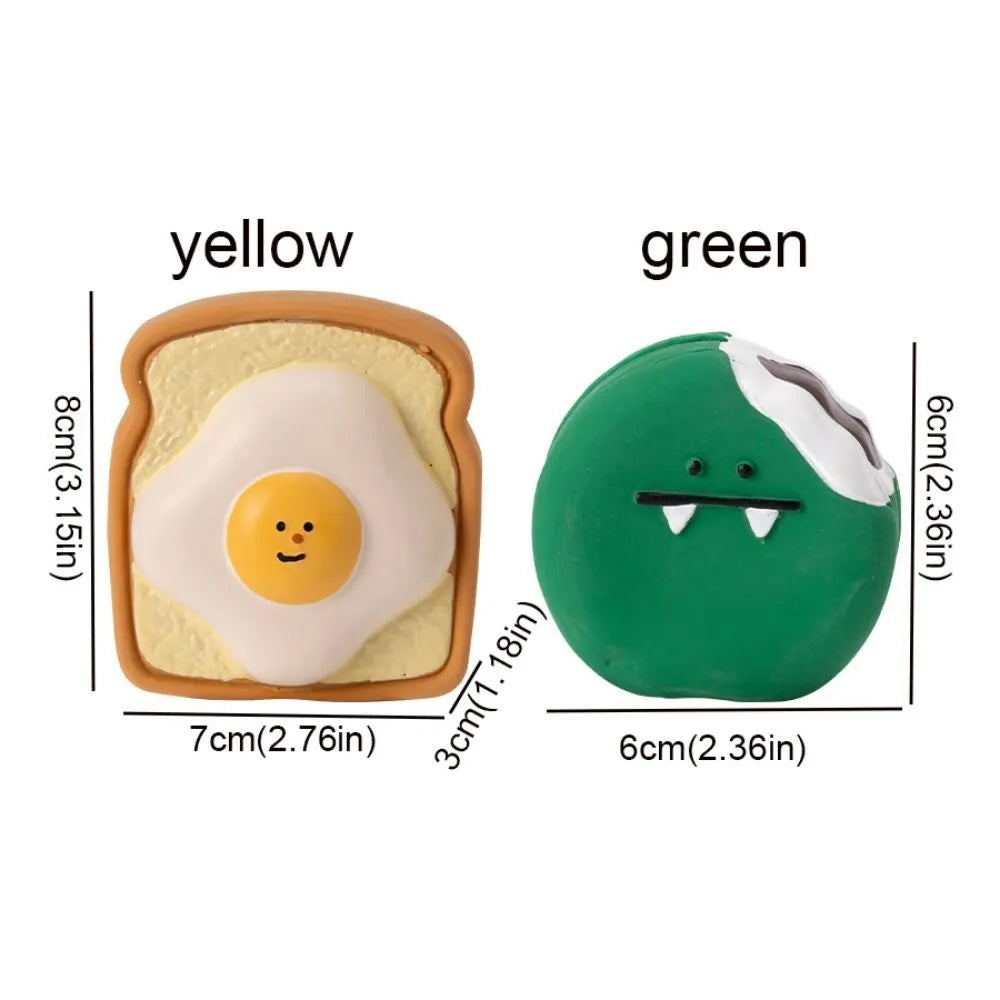 Yellow and green dog latex toy with cartoon pattern egg bread shape, bite resistant squeaky chew for puppies