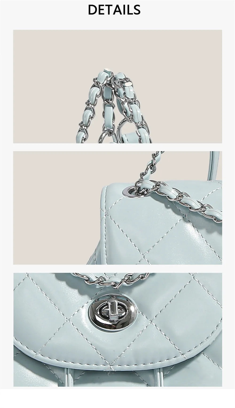 Women's special-interest backpack with rhombus plaid pattern, PU texture, in silver colour