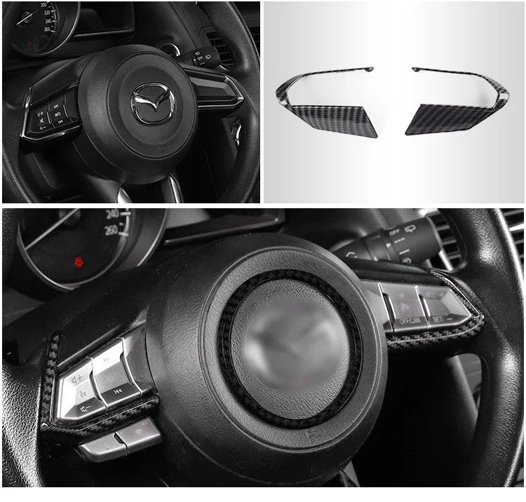 Pair of black ABS carbon fiber style steering wheel frames for interior decoration
