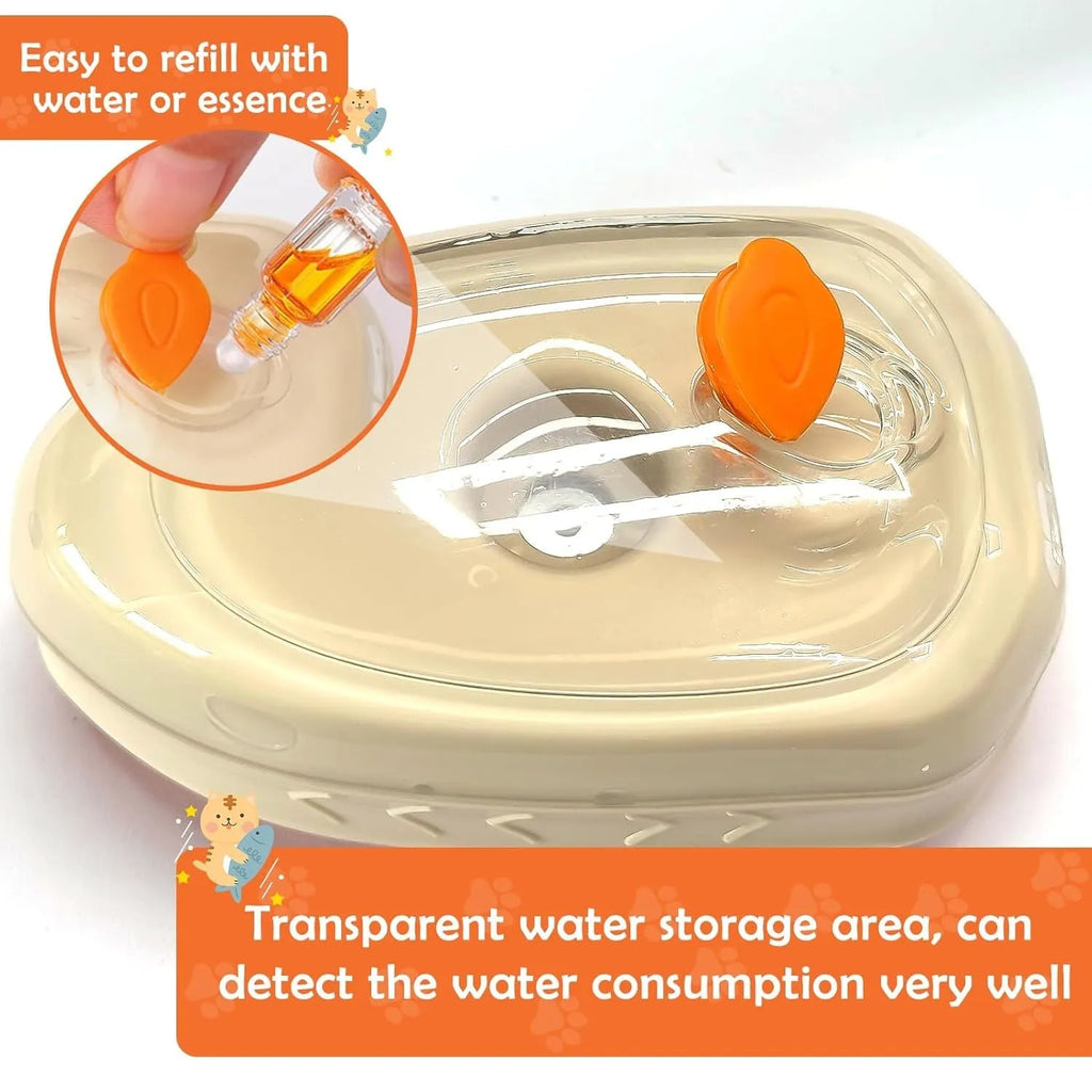 Yellow 4-in-1 cat steam brush with water spray, vibration massage, and ringworm detector for pet grooming