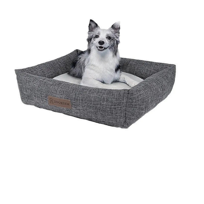 Square cloth dog bed in four colours and sizes, including gray, brown, gray plaid, brown plaid, from 50x40 cm to 80x60 cm