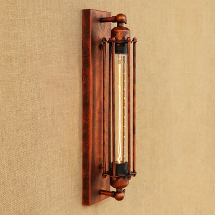 Industrial retro flute wall lamp in iron with black bronze rust or silver finish