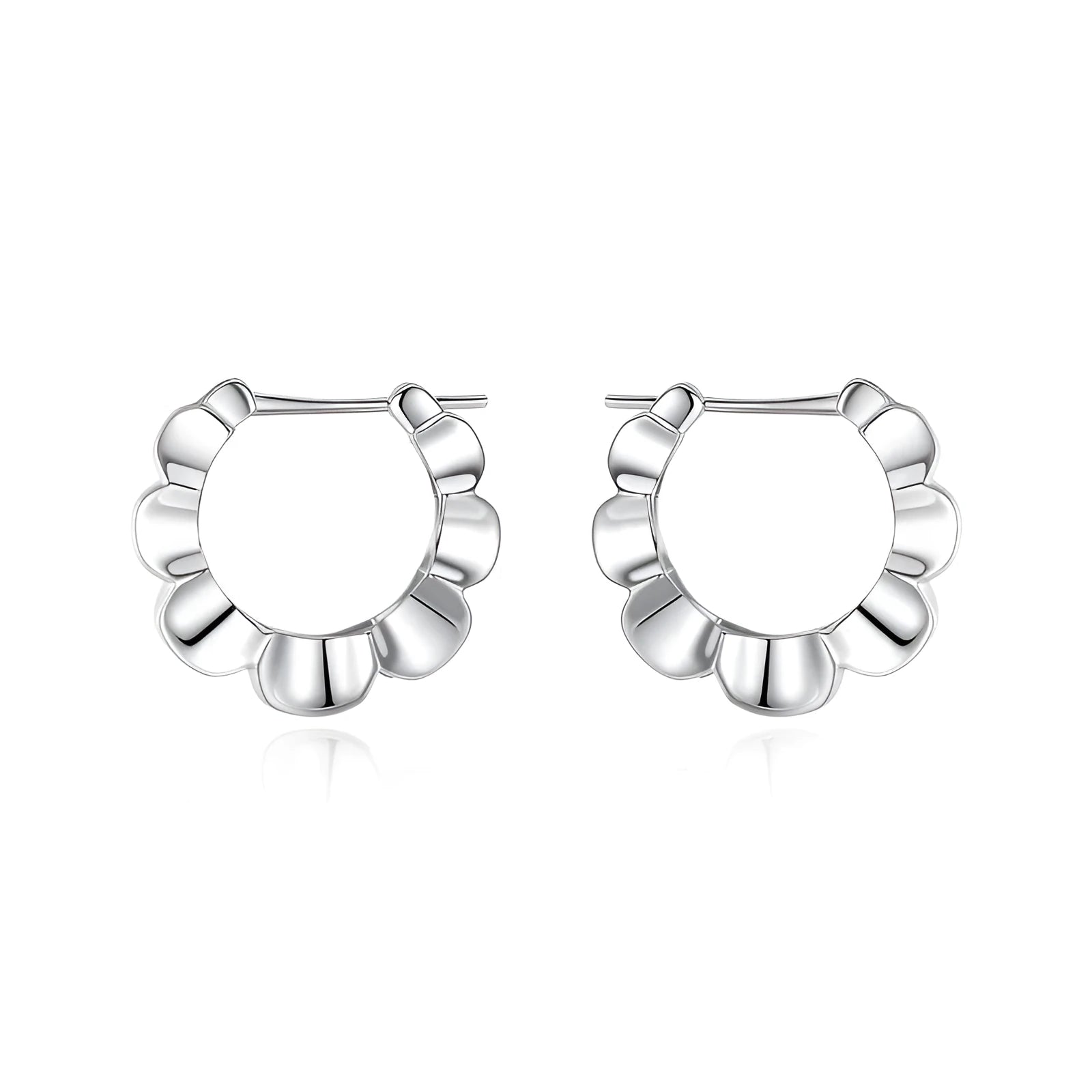 A pair of sterling silver geometric earrings with round details and an electroplated finish.