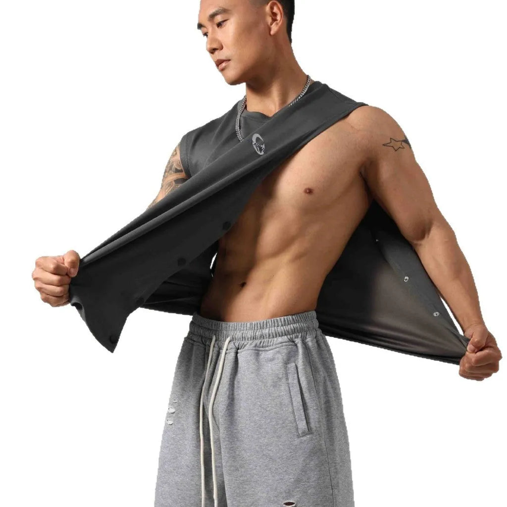 Korean style cotton fitness vest with hidden hook design in loose fit