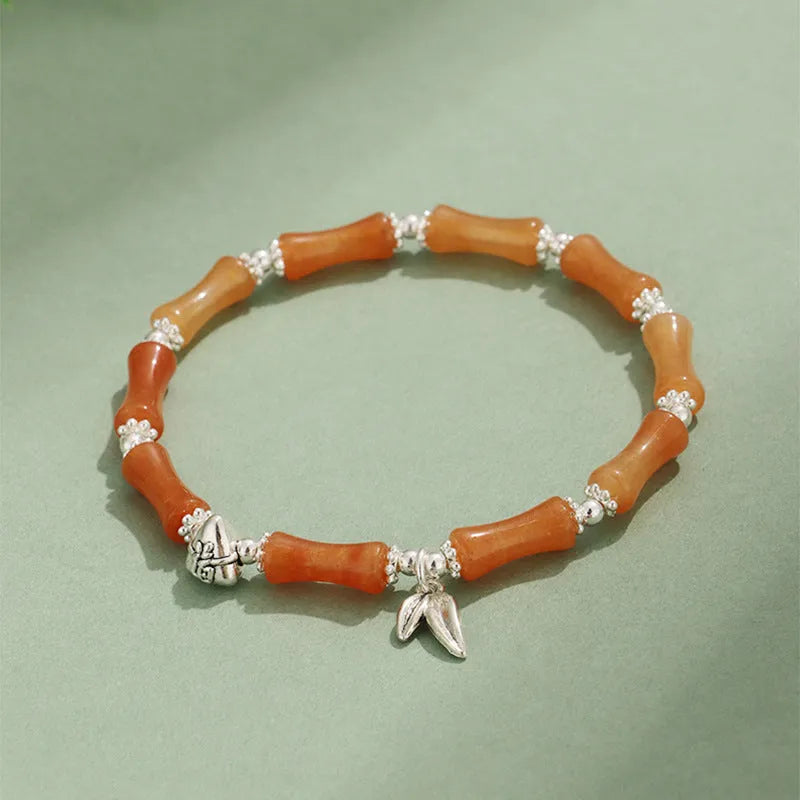 Green Aventurine Bamboo Strawberry Crystal Bracelet with mixed natural stones and electroplated finish on white background
