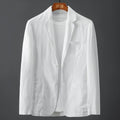 Men's solid colour suit blazer in slim fit with nine-point sleeves in linen white, available in sizes M to 4XL, chlorine fibre fabric