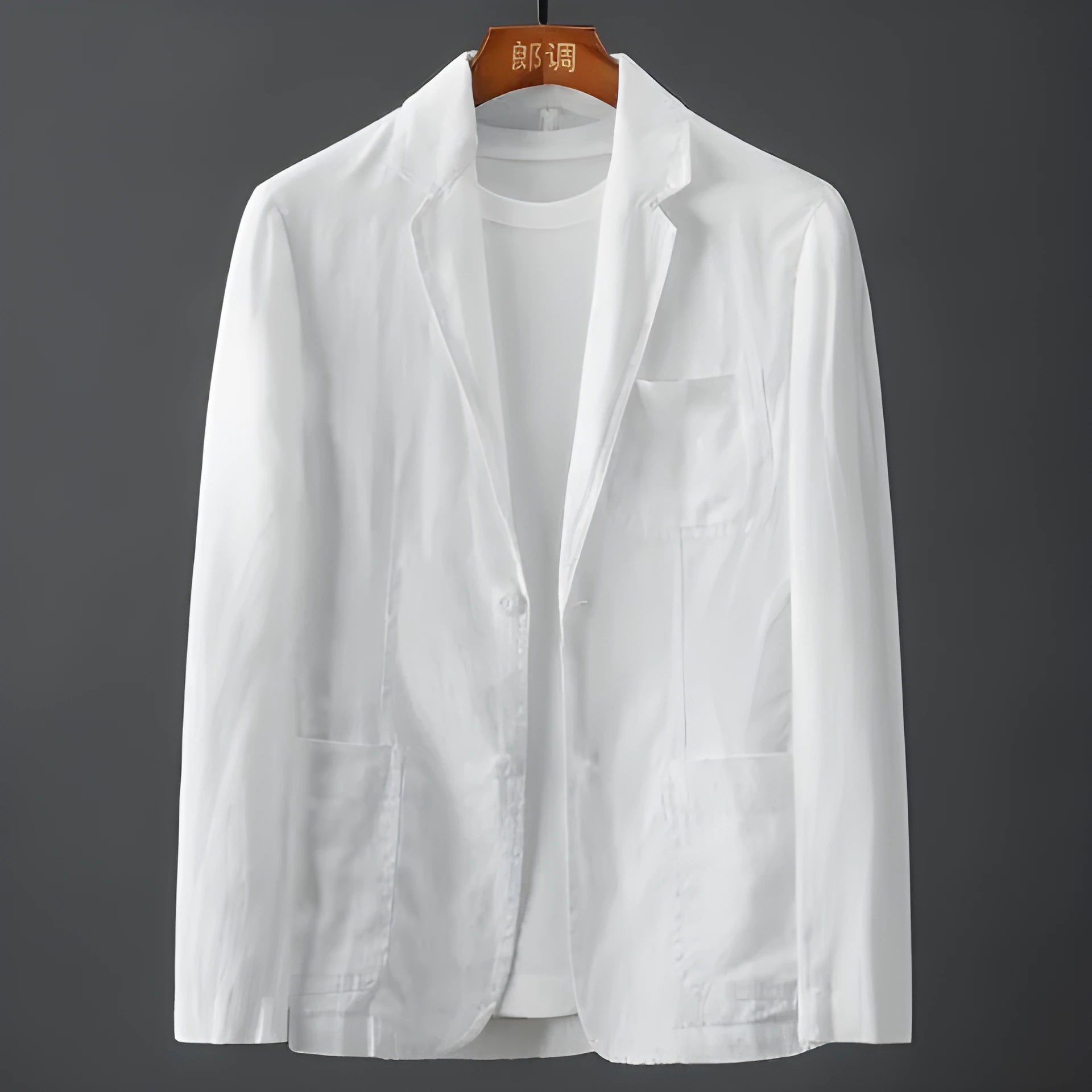 Men's solid colour suit blazer in slim fit with nine-point sleeves in linen white, available in sizes M to 4XL, chlorine fibre fabric