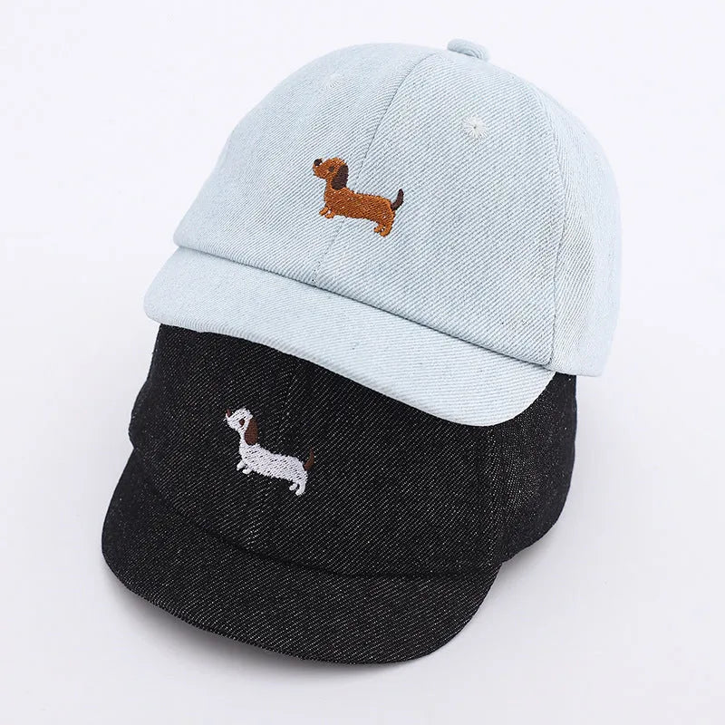 Baby denim baseball cap with puppy brim in blue, size 48cm, dome crown style