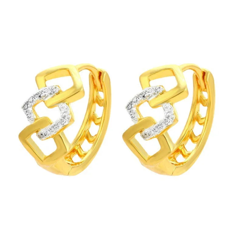 Geometric hollow out gold electroplated earrings with separate ear clip design