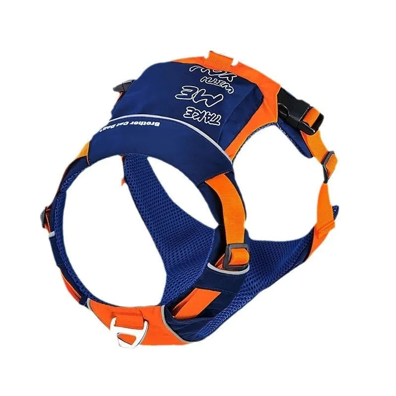 Orange blue nylon dog chest strap vest with single chest back design and adjustable straps