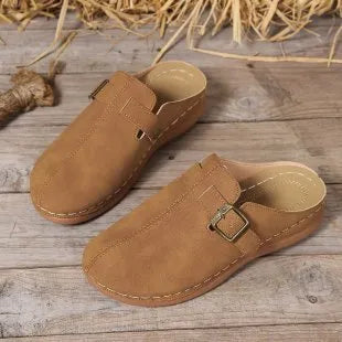 Women's lightweight outdoor casual wedge closed toe slippers in khaki, PU lining, rubber sole