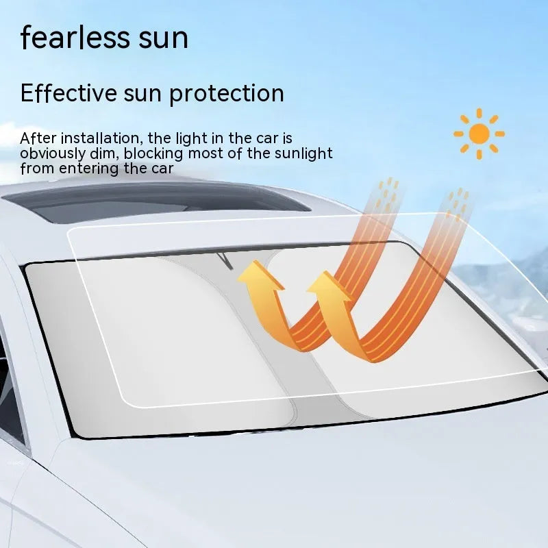 Car front windscreen sun shield with double ring design and titanium silver reflective coating