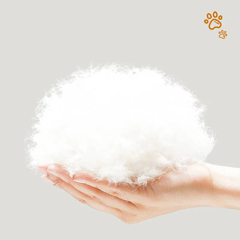 Grayish white cat kennel shell nest bed on floor with soft rabbit fur texture and PP cotton padding for small pets