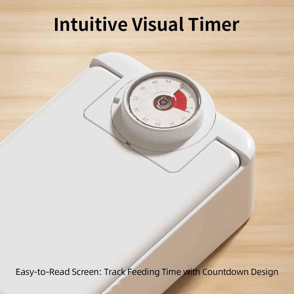 White pet single meal feeder with digital timer display and ice crystal box underneath for 48-hour freshness