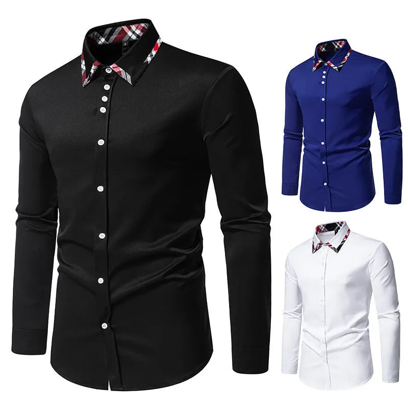 Men's plaid triangle collar shirt in polyester blend fabric available in multiple colours