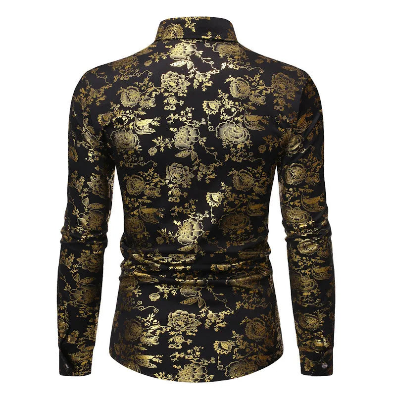 Men's casual shirt with metal bronzing printed lapel in wine red colour