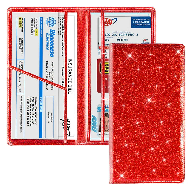 Purple PU leather car insurance document wallet with letter pattern, 24x12.8x1cm