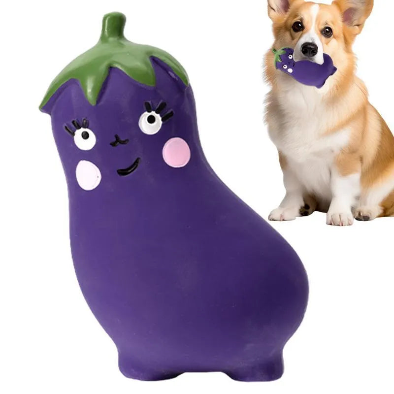 Cute latex vegetable dog chew toy shaped like onion and eggplant, green colour, 7x5x13cm.