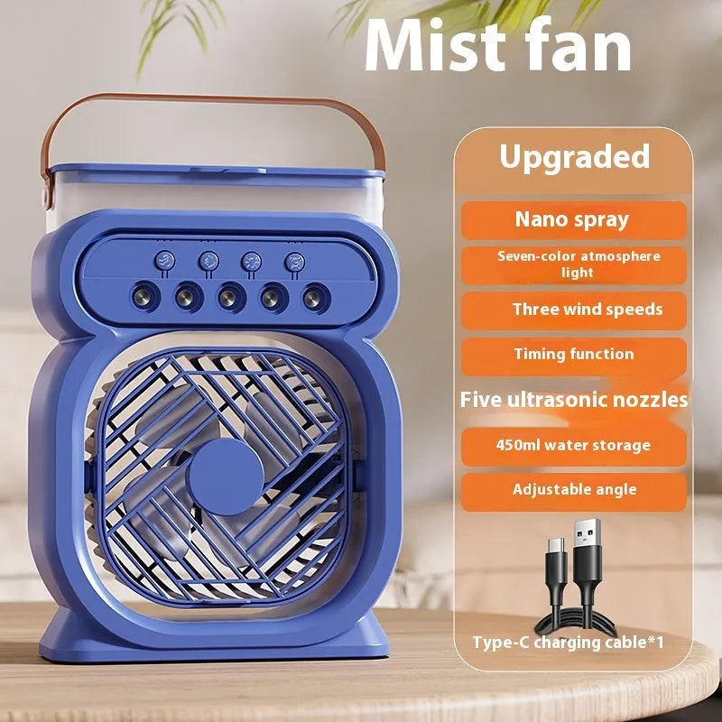 3-in-1 portable evaporative air cooler with LED night lights on a desk in home office