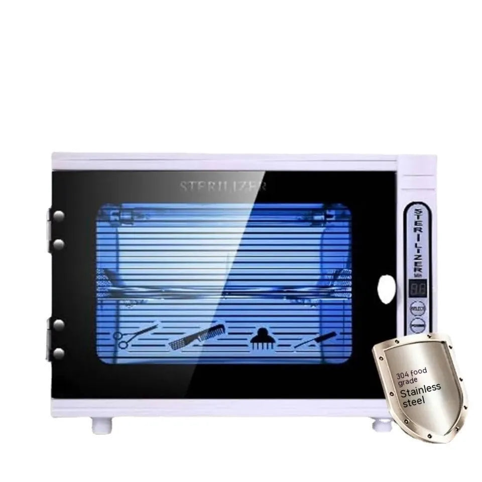 Silver mini UV sterilizer with stainless steel chamber for beauty tool disinfection