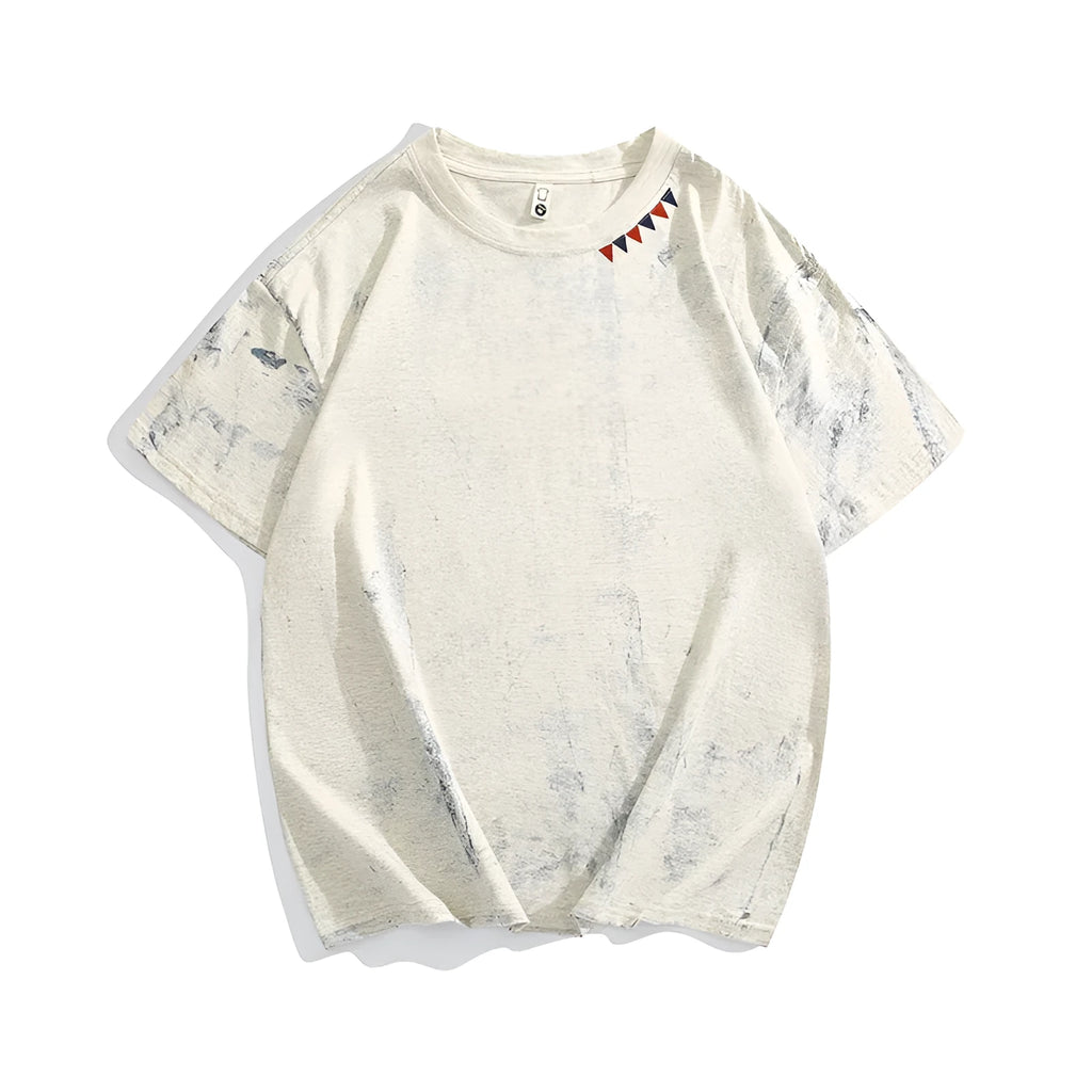 Tie dye full printing paint short sleeve t-shirt loose fit round neck in Gray colour