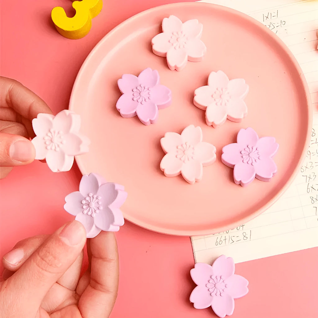 Student cherry blossom eraser in assorted colours, soft rubber, less dandruff, no debris