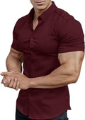 Men's short sleeve printed casual shirt in polyester fabric with collar
