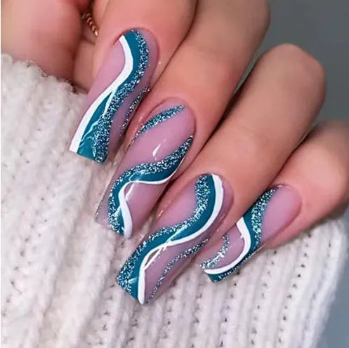 Ballet Wave Line detachable nail stickers in wave line pattern with jelly glue on a white background