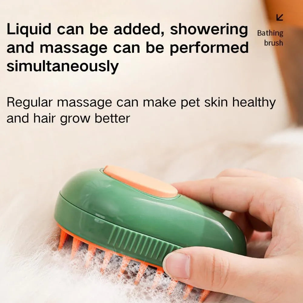 Green and white cat steam brush with water spray function and silicone massage teeth for pet grooming