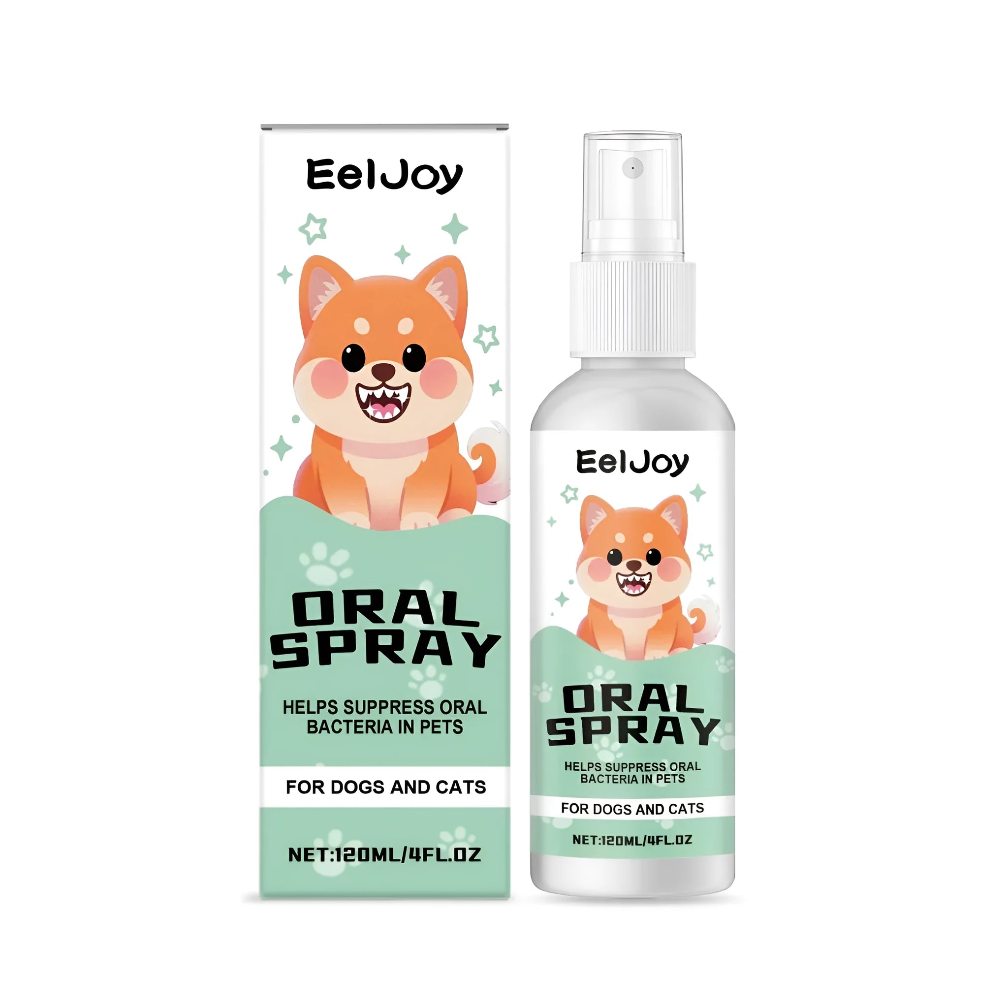 120ml bottle of pet oral spray with chlorhexidine and mint extract for dogs and cats