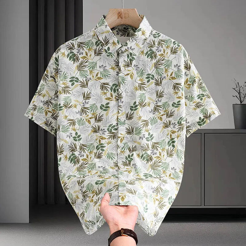 Men's casual Hawaiian summer short sleeve cotton shirt with flower print, available in multiple colours and sizes L to 8XL