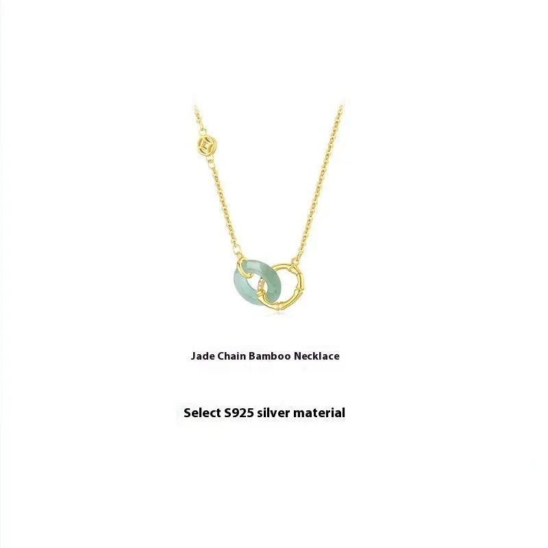 Women's handmade 925 sterling silver bamboo joint peace buckle necklace with pearl element on adjustable O-ring chain, geometric unisex design