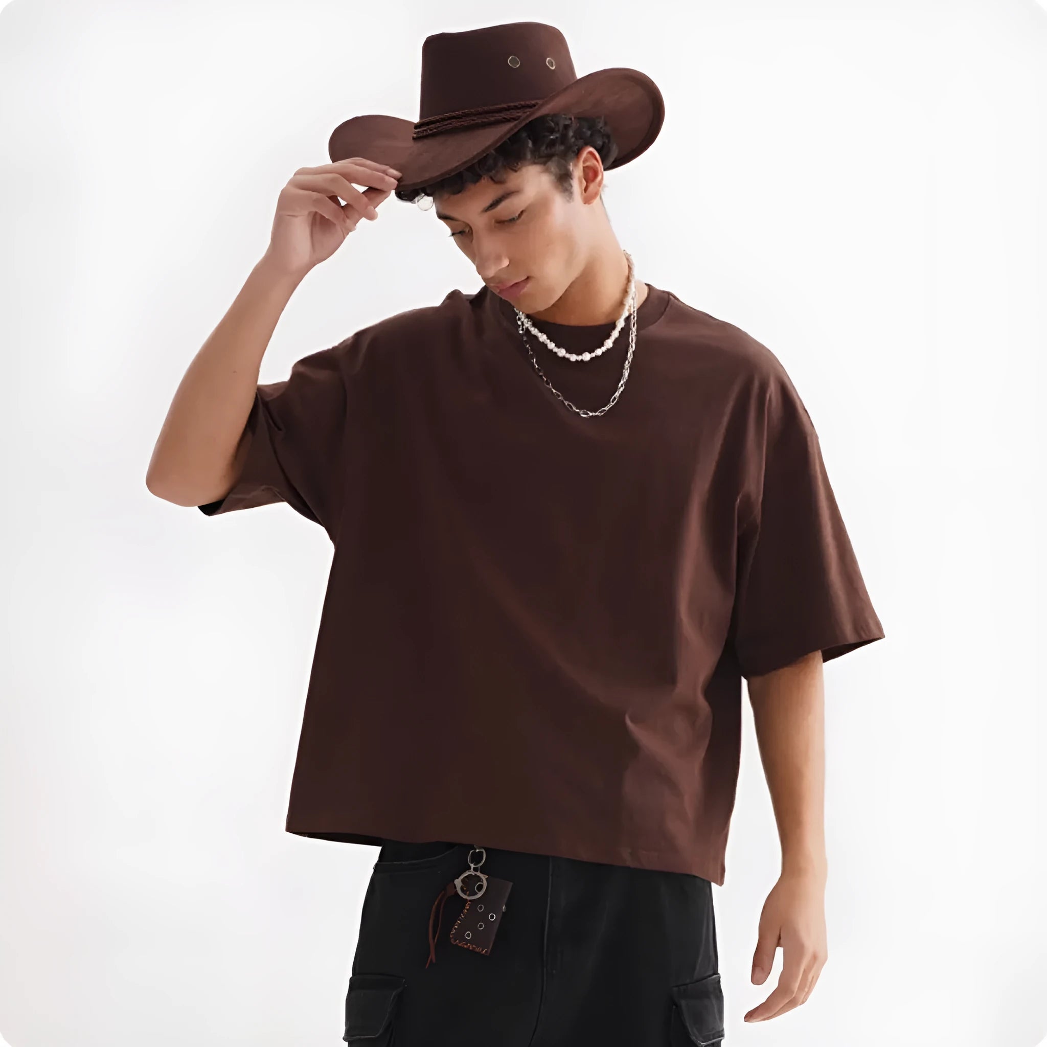 Pure cotton loose fit American-style T-shirt in apricot colour