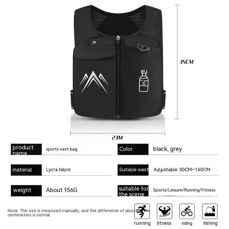 Sports running vest with integrated mobile phone pocket in breathable grey mesh fabric