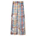 Men's retro plaid loose straight casual trousers in blue polyester fabric with mid waist and straight leg