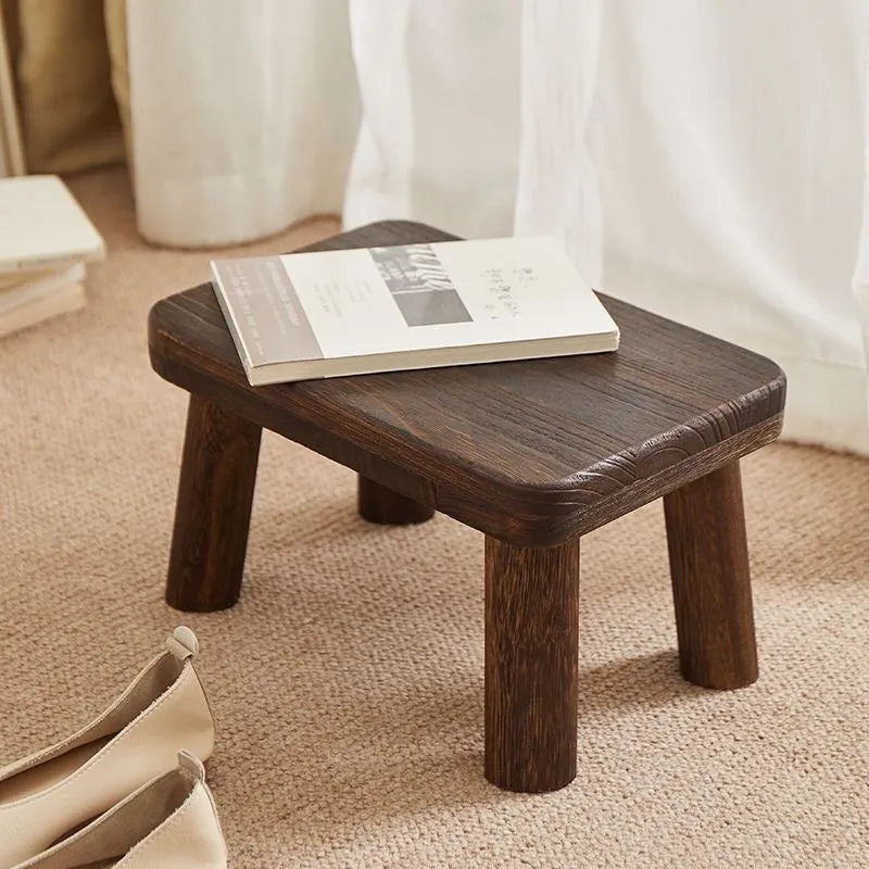 Solid wood changing stool with distressed finish for household shoes changing
