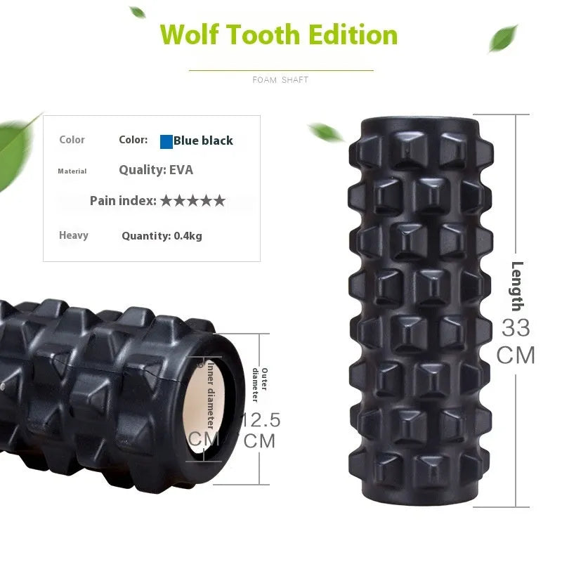 33cm black fitness foam roller with six-piece construction for muscle massage