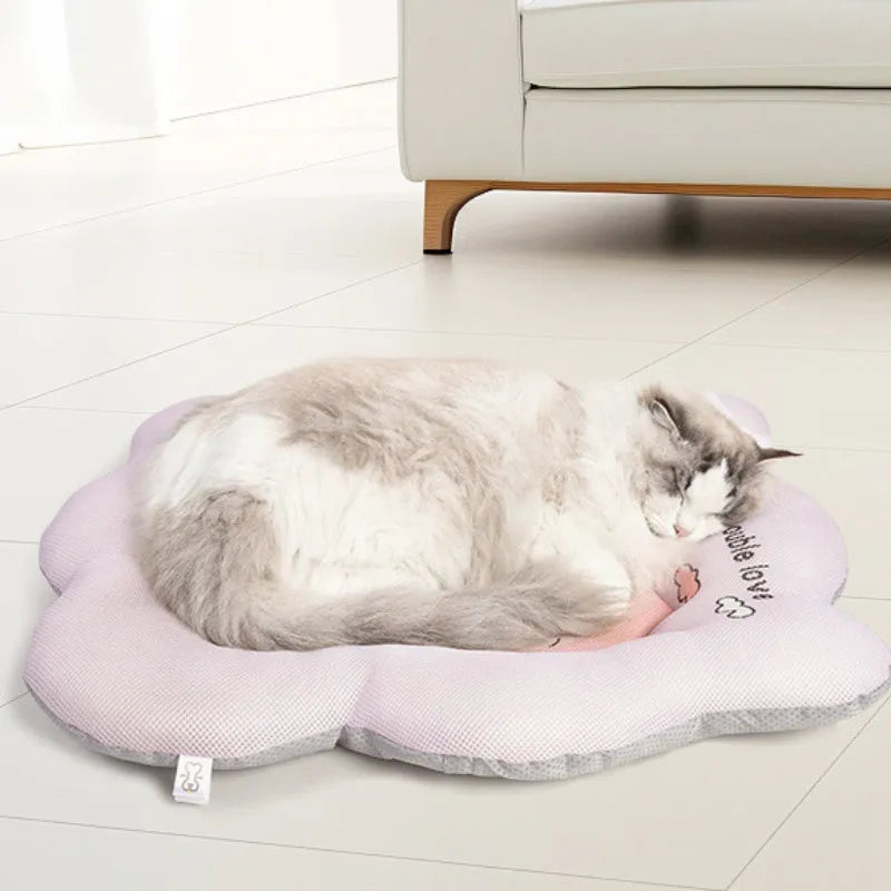 Ice silk pet cooling mat for dogs and cats with cooling gel in green colour showing four size options