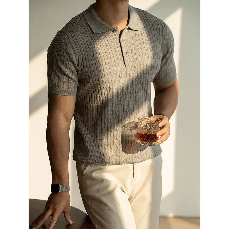 Men's short-sleeve business top in black, white, or khaki colours with Asian sizing options