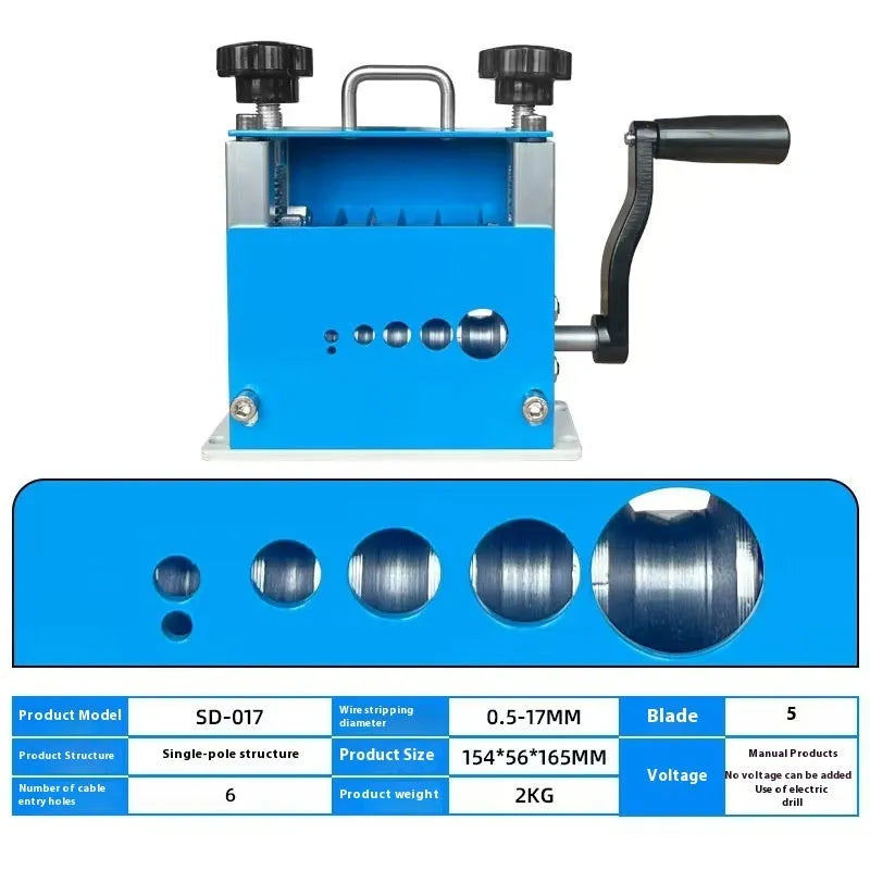 SD-017 manual wire stripping machine showing compact tool for 0.5-17mm wire diameters
