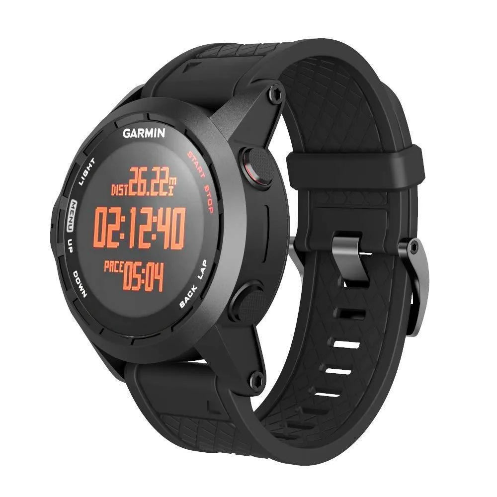 26mm silicone sports watch strap for Jiaming watches in eight colour options on a white background.