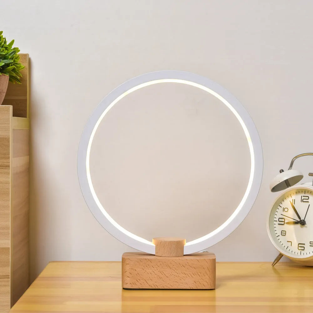 Smart solid wood LED small night lamp with bamboo holder, round small size, USB powered, modern simplicity style