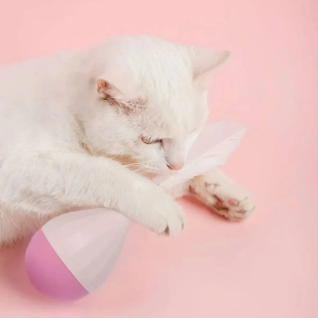 Feather tumbler cat toy with tease stick and self-healing ball in green colour