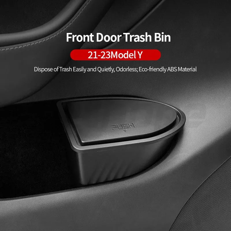 Black car door trash cans for Tesla Model Y front doors with waterproof ABS plastic construction