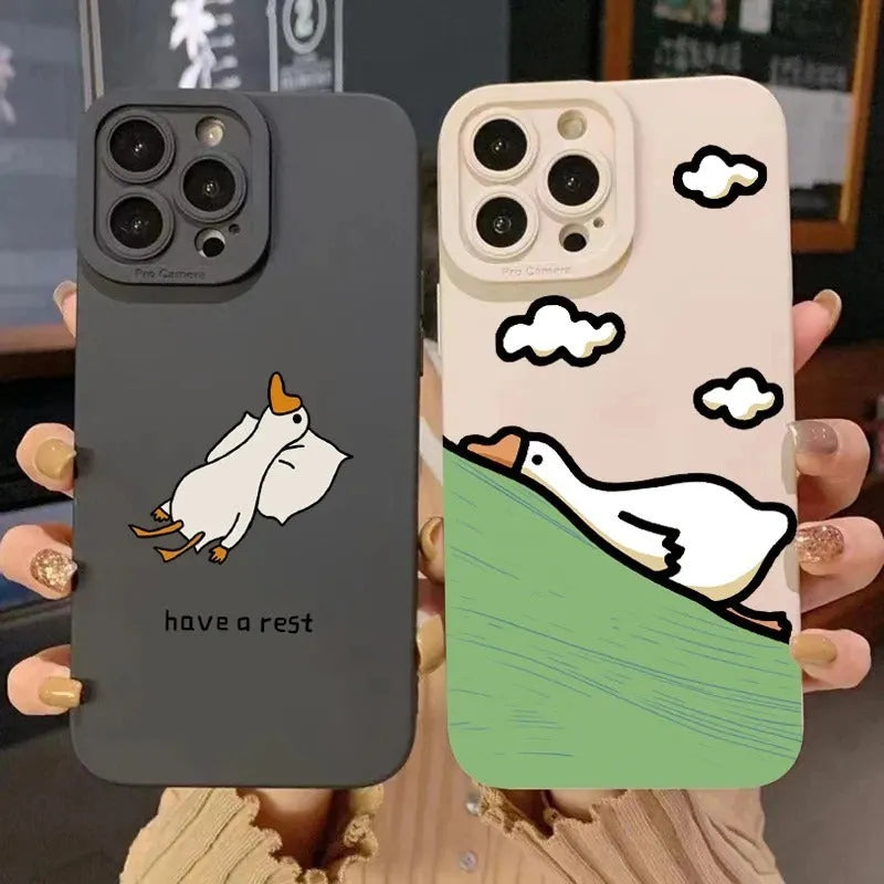 Creative cute cartoon duck silicone phone case for Apple iPhone in black with carved duck design