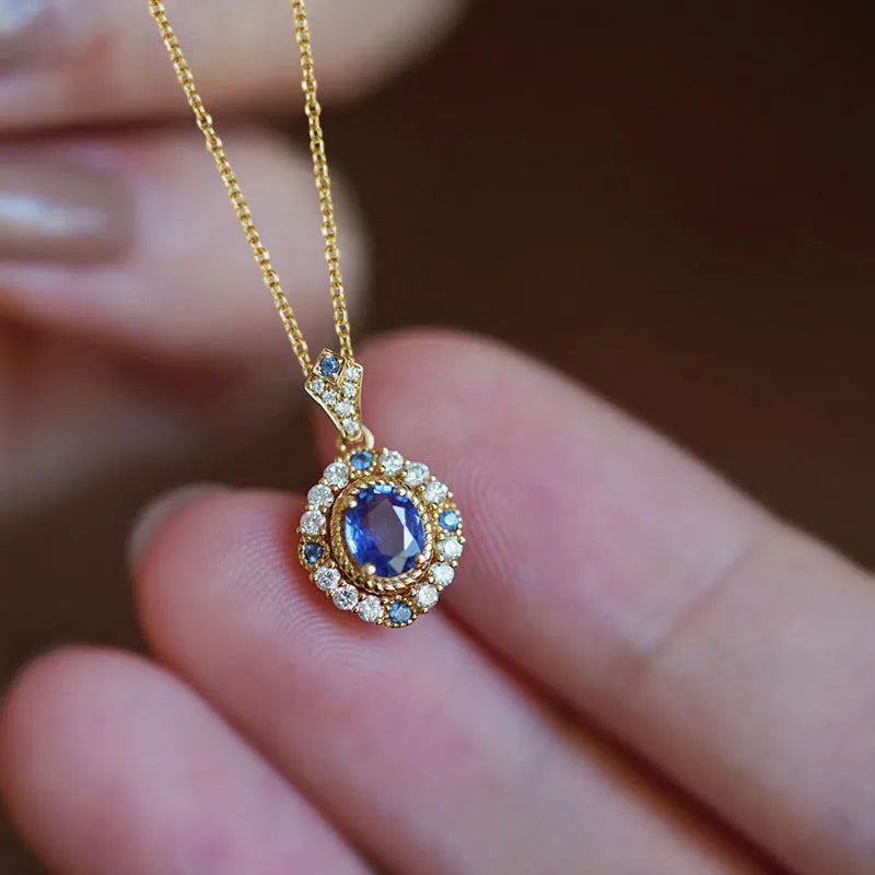 Women's royal necklace with mixed gem inlaid pendant on adjustable box chain in yellow gold colour