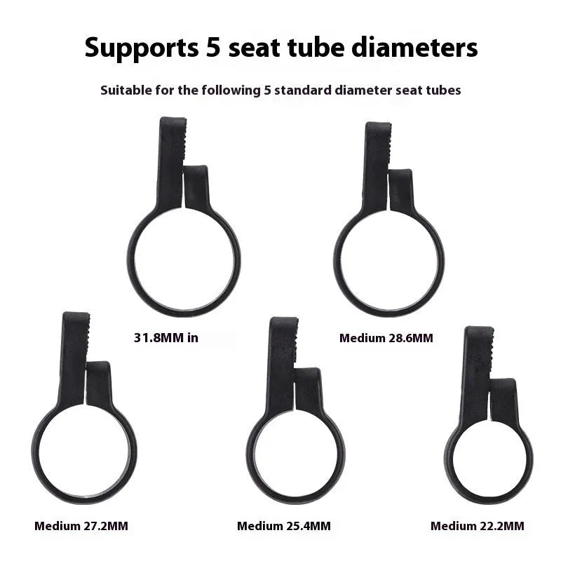 Red plastic positioning anti-theft taillight bracket attached to bicycle seat post