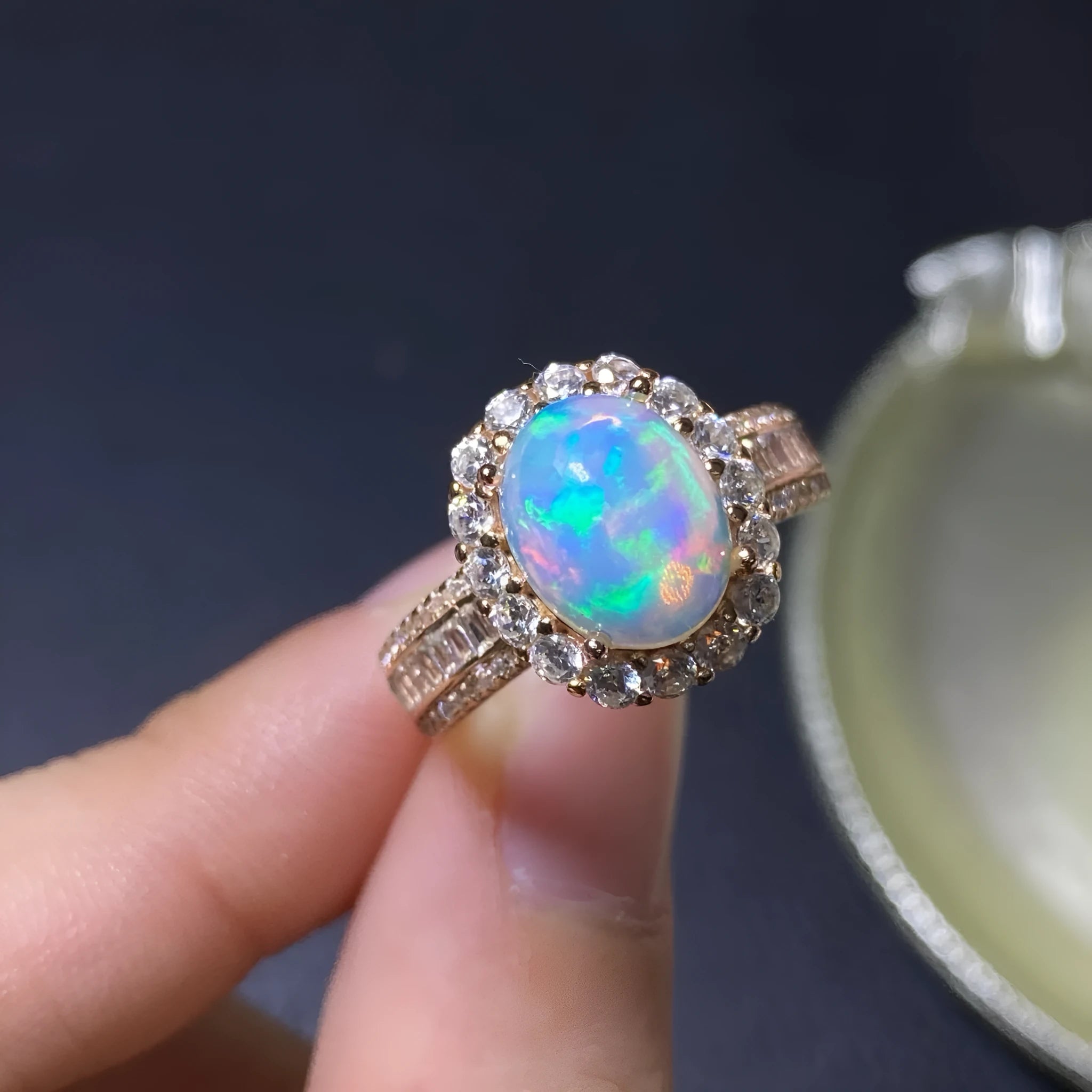 Natural opal handmade silver ring with adjustable opening band in rose gold finish
